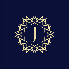 Initial letter J floral ornamental border circle frame logo