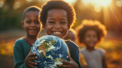 African children holding the world globe
