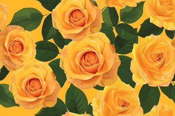 Yellow Roses Pattern on yellow Background, Love and Nature Concept , Isolated Floral Bouquet for Valentine's Day Gift Seamless Pattern Background Product Pattern
