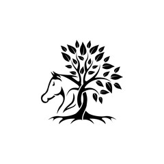 Horse tree nature art silhouette logo design icon element vector
