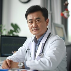 Chinese middle-aged doctor working at his desk