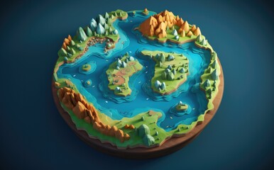 Fototapeta premium An illustration of a 3d world with a lake and trees. Generative AI.