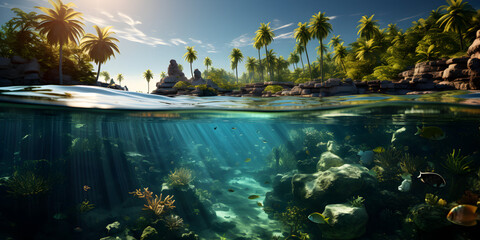 Fototapeta na wymiar Underwater view of tropical island