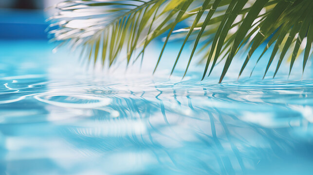 sunlight dancing on gentle water ripples beneath the shade of overhanging palm leaves