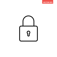 Black single lock line icon, simple round key safe protection flat design vector pictogram, infographic vector for app logo web button banner ui ux interface elements isolated on white background