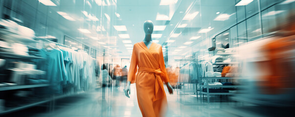 Mannequin in Orange Dress in Shopping Mall - obrazy, fototapety, plakaty