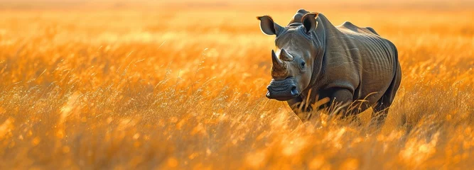 Rolgordijnen In the savanah, a lone rhino © tongpatong