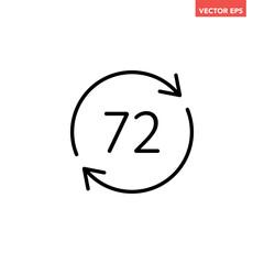 Black round up to 72 hrs work time effect line icon, simple 3 days fast shipment work arrow flat design vector pictogram, interface elements for app logo web button ui ux isolated on white background