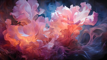 Prismatic shards of crystalline light refracting through a sea of misty coral, creating an ethereal dreamscape on a velvety canvas