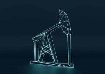 Oil drilling machine low poly wire frame. Petroleum fuel industry concept. Oil well rig jack line and point. Lines connected with dots. 3D render