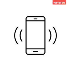 Black single ringing phone line icon, simple vibrating cell phone flat design pictogram vector for app ads web banner button ui ux interface elements isolated on white background
