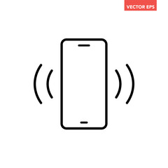 Black single ringing phone line icon, simple vibrating cell phone flat design pictogram vector for app ads web banner button ui ux interface elements isolated on white background
