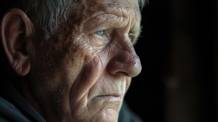 Obraz premium An older man with gray hair wrinkles marking his face looking contemplative as he gazes into the distance perhaps remembering his own journey of selfdiscovery.