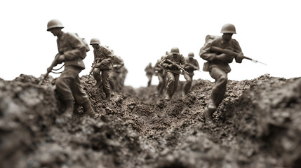  troops advancing and marching through trench in the style of historical world war  generative ai - obrazy, fototapety, plakaty