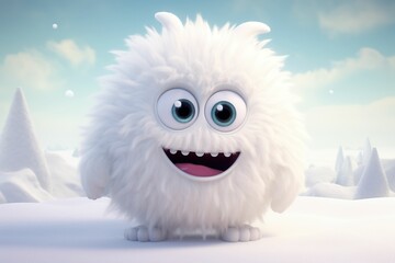 3D cartoon white plush snow monster, cute monster doll for children, children's book, monster friends