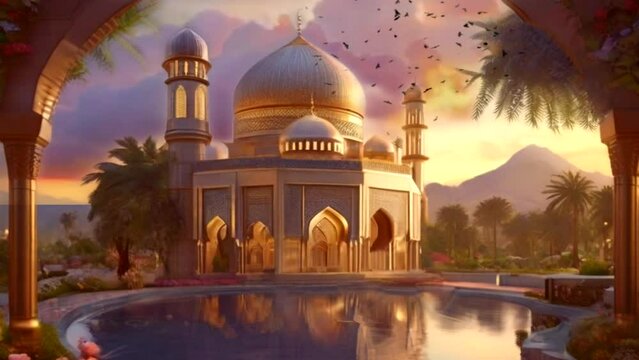 timelaps view of the mosque in the afternoon. Ramadan Kareem. seamless looping virtual video animation background