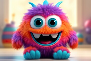 3D cartoon colorful stuffed little monster, cute monster doll for children, children's book，funny cartoon monster