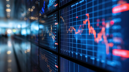 Stock market growth charts graphs 3d futuristic finance economy business datum diagram marketing illustration - obrazy, fototapety, plakaty