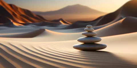 Küchenrückwand glas motiv Zen stones on sand with sunlight © arte ador