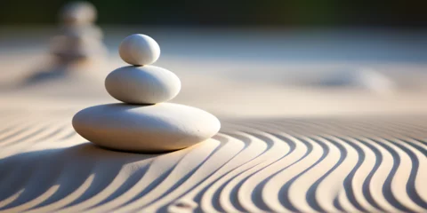 Fotobehang Zen stones on sand with sunlight © arte ador