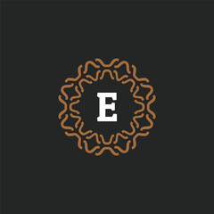 Initial letter E ornamental border circle frame logo