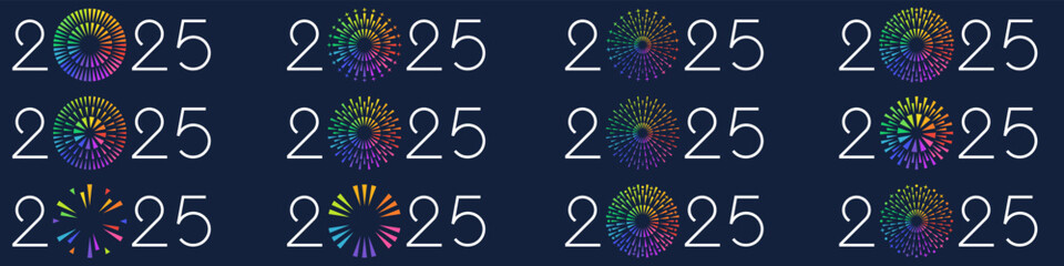 2025 Happy New Year design vector. colorful fireworks and trendy new year 2025 design template.