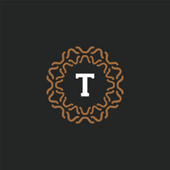 Initial letter T ornamental border circle frame logo