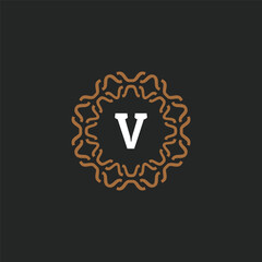 Initial letter V ornamental border circle frame logo