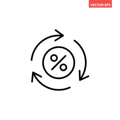 Black round loan percent refresh line icon, simple exchange fees flat design vector pictogram, infographic vector for app logo web website button ui ux interface elements isolated on white background