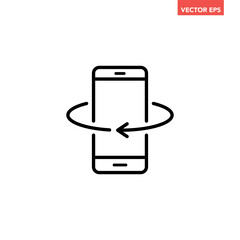 Black single phone rotation line icon, simple technology 360 degree rotation flat design pictogram vector for app ads web banner button ui ux interface elements isolated on white background