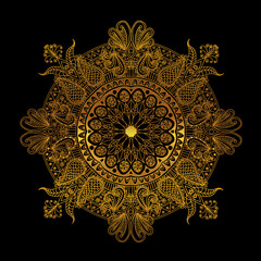 mandala , golden mandala design pattern on black background