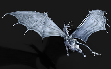3d Illustration of a fantasy horse isolated on black background with clipping path. Wing of demon horse.