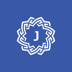 Initial letter J ornamental border circle frame logo