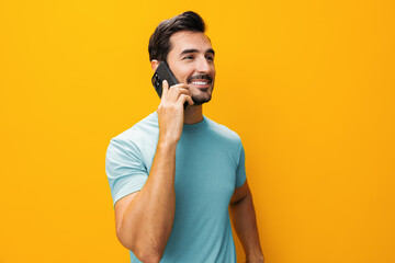 Man smartphone phone communication portrait smiling cyberspace