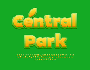 Vector eco concept Central Park with Modern Bright Font. Trendy Alphabet Letters, Numbers and Symbols set.