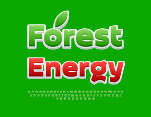 Vector eco banner Forest Energy. Bright Green Font. Artistic Alphabet Letters and Numbers.