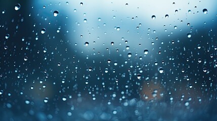 Macro Dew Drop on Window s in Blue, Closeup Rain Wallpaper, Color Water Droplets Backdrop, Wet...