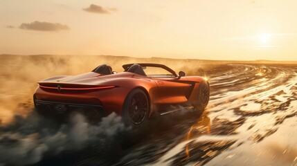 A shot of the back of the car where the wind creates a whirlwind effect behind the open top.