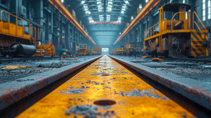 Railroad tracks in the warehouse of a metallurgical plant