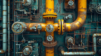 Fototapeta na wymiar Pipes and valves of oil refinery. Oil and gas industry