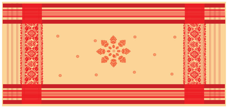 gamosa textile pattern. gamosa or gamusa is an article of significance for the indigenous people of Assam, India. It is generally a white rectangular piece of cloth.