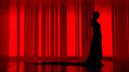 silhouette of a person in a red light room