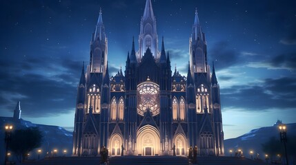 Night view of the Sagrada Familia cathedral in Barcelona, Spain - obrazy, fototapety, plakaty