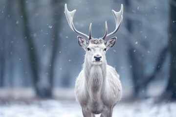 Portrait of beautiful white fallow deer in winter time