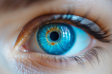 Close up of blue eye macro in perfect vision. - obrazy, fototapety, plakaty