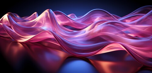 Whirling and intertwining ribbons of light in various shades, creating a mesmerizing and dynamic visual tapestry against a vivid pink background in HD