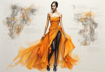 Drawing of Woman in Orange Dress