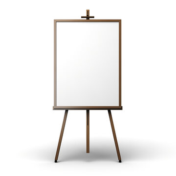 Wooden easel with blank canvas on light background. Space for text. Wooden easel with free space ready for your advertisements and presentations.. AI Generative