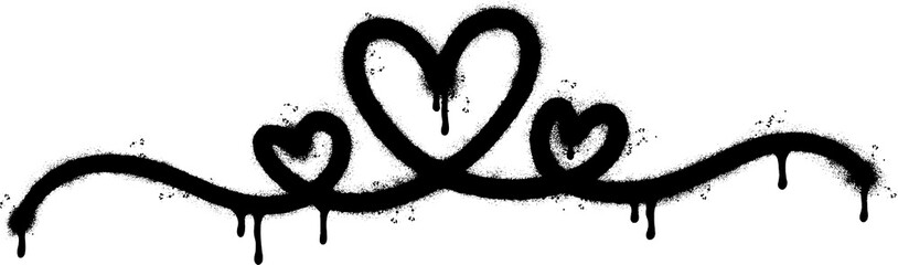 Spray Painted Graffiti Heart continuous one line drawing isolated with a white background. graffiti love icon with over spray in black over white.  © Doa Bunda