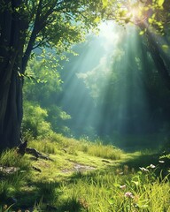 Enchanting Sunlit Forest Pathway, Generative AI